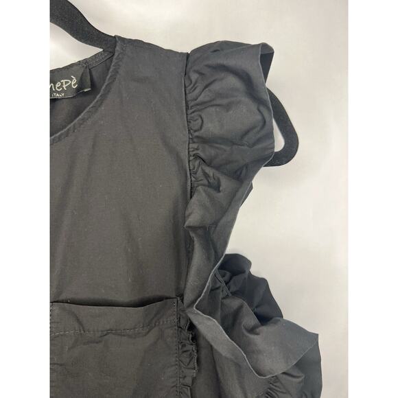 Black Ruffle Cotton Top Womens Medium Flutter Sleeves Romantic Cottagecore Fairy - Picture 4 of 15